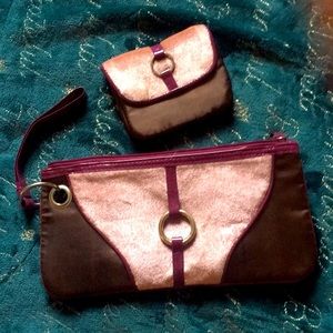 Vintage Velour Clutch and mini wallet set Chocolate Brown & Dark Pink Gorgeous
